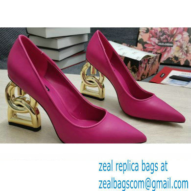 Dolce & Gabbana Heel 10.5cm Leather Pumps Fuchsia with DG Pop Heel 2021 - Click Image to Close